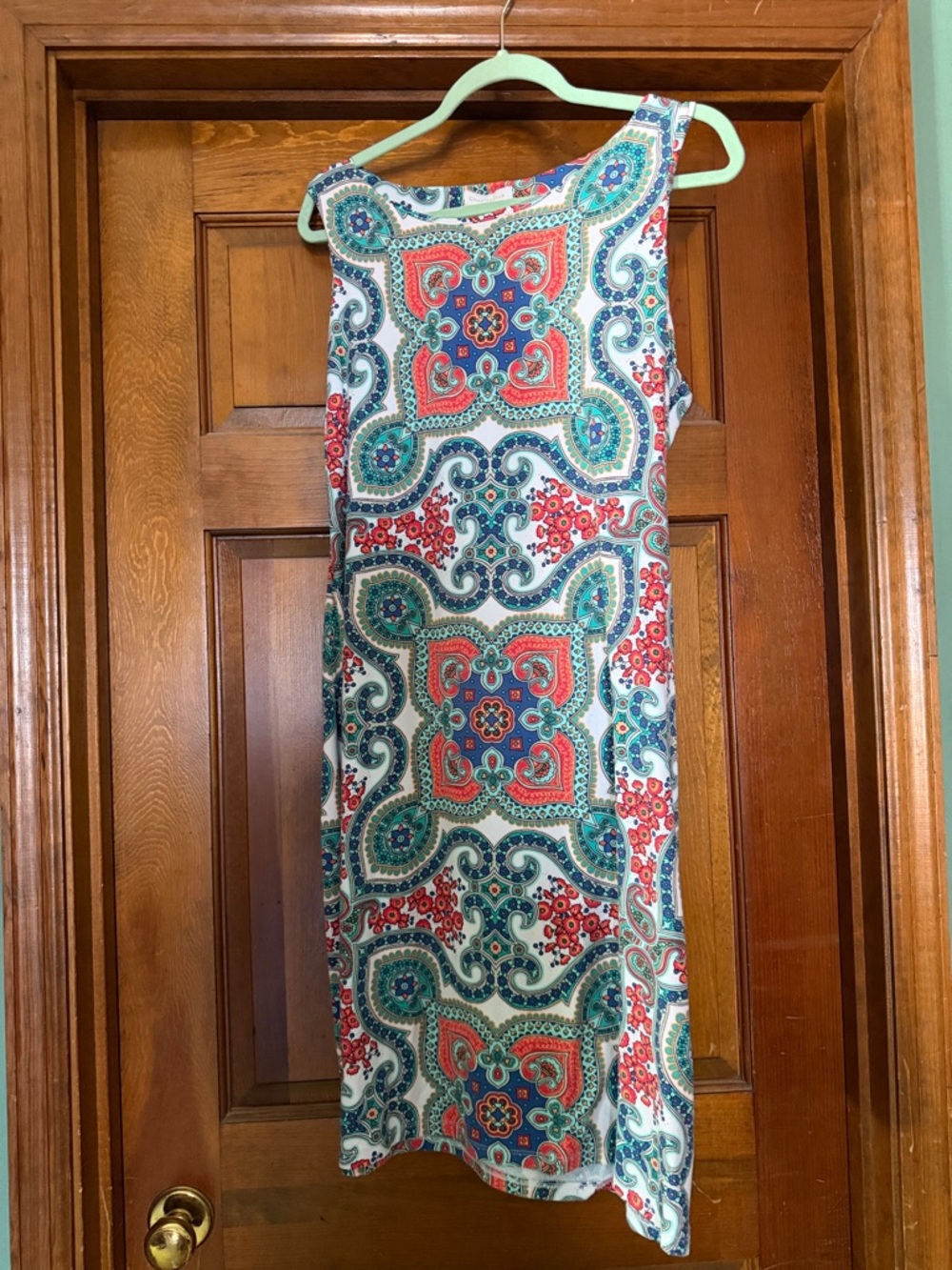 Charter Club Coral, Teal & White Printed Midi Shift Dress